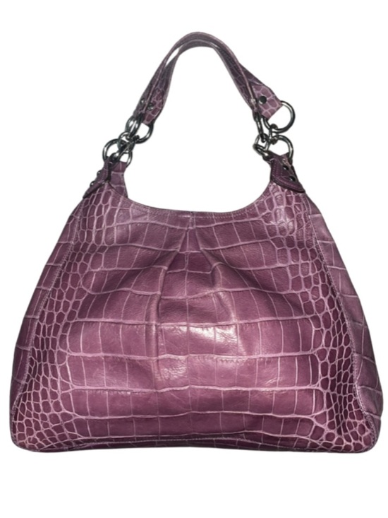 Coach Handbags - COACH Madison Maggie Exotic
Croc Embossed Leather Shoulder Bag Purple